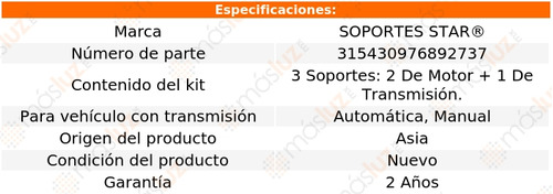 3 Soportes Transmisin - Motor 500 4 Cil 1.4l 2009 S.star Foto 2