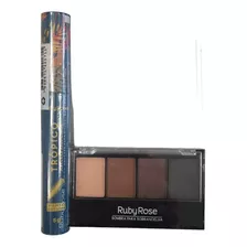  Kit Sombra Sobrancelhas E Mascara Para Cilios Ruby Rose