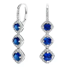 Brinco Feminino Luxo Ouro18k Diamante Precioso Safira Azul 