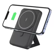 Pila Carga Inalmbrica Magsafe Compa. 10000mah Powerbank 18w Color Negro Con Soporte