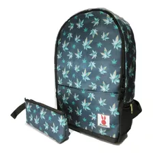 Mochila Hierba Hojas Marihuana Con Lapicera Juvenil Bun03 