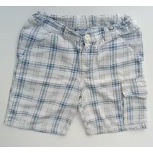 Short Cuadrillé Blanco Azul Niño Varón Talle 6 Bermuda Blue