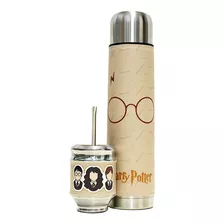 Termo Acero Inoxidable 1 L Y Mate Madera Harry Potter