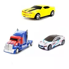 Kit Com 3 Carrinhos Vira Robô Luz Som Transformers Bmw