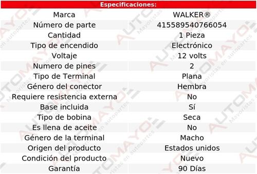 Bobina Walker Colt L4 1.8l Plymouth 89-90 Foto 5