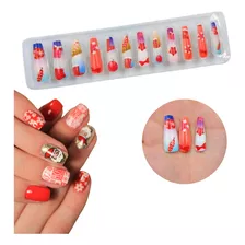 Uñas Postizas Navidad Almendra Adhesivo Mod06 Lefemme 