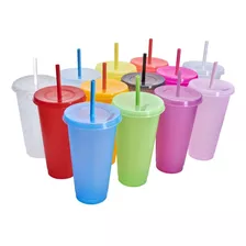 Vaso Plástico Con Tapa Y Popote Jas 800ml Paquete 20 Piezas