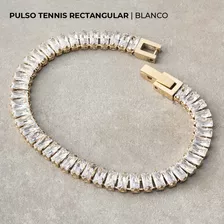 Pulso Tennis Rectangular En Oro Laminado 18k 