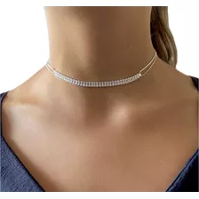  Choker Colar Riviera Pedras Banhados A Prata Feminino Lindo