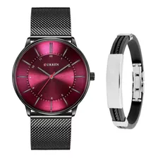 Relógio Ultra Fino Curren Masculino Metálico + Bracelete