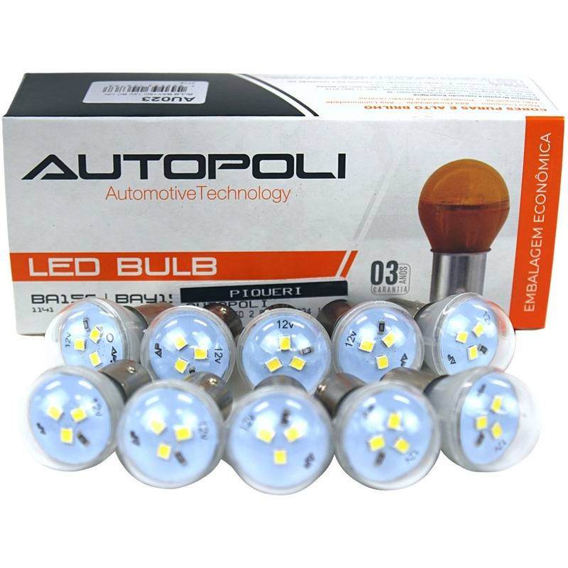 Jogo de 10 Lâmpadas Autopoli Led Ba15s-21 1 Polos Vermelho 30w 12v