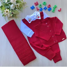 Kit Saida Maternidade Tricot Menino Vermelha 4 Peças Trico