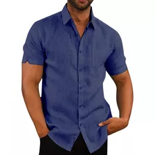 Camisa De Vestir Casual De Lino De Manga Corta Para Hombre