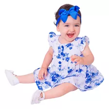 Vestido De Bebê Menina Com Tiara 100% Algodão - Rafaela