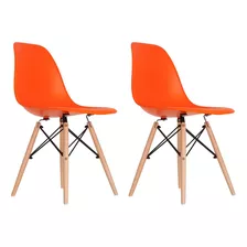 Cadeira De Jantar Empório Tiffany Eames Dsw Madera, Estrutura De Cor Laranja, 2 Unidades