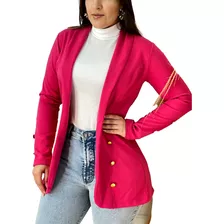 Blazer Feminino Casaquinho Com Botões Dourado Manga Longa