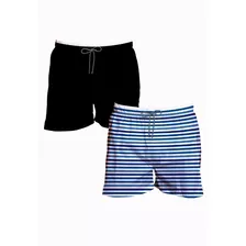Shorts Kit 2 Bermuda Masculina Tactel Estampado Listra Verão