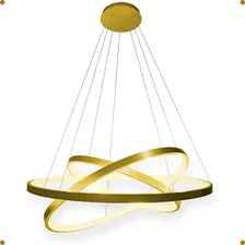 Lustre Led Moderno Pendente Anéis 3 Arcos 89w Dourado