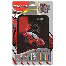 Maped - Plumier 34 Piezas Con Dos Pisos Cars Rojo Y Negro.