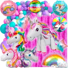 1 Set 50 Art Unicornio Deco362 Cumple Globo 4d Arcoiris Nube