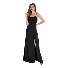 Vestido Longo Alças Com Fenda Preto Social Elegante Verão