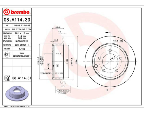 Disco Solido Izq O Der Tra Mitsubishi Lancer 08 Al 16 Brembo Foto 2