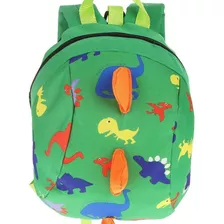 Mochila Dinosaurio Con Arnés Correa Preescolar Verde Bosque