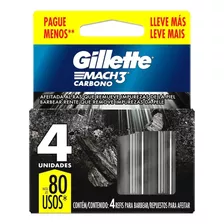 Refil Carga Gillette Mach3 Carbono 4un C/ Fita Lubrificante