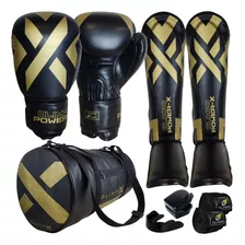 Kit Muay Thai Luva - Caneleira - Bolsa - Bandagem - Bocal