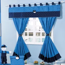 Cortina P/ Quarto Infantil P/ Varão Simples Com Abraçadeiras Cor Azul