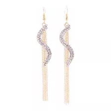 Aretes Largos Cristal Moda Glam S Plateado O Dorado