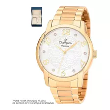 Relógio Champion Feminino Dourado Cn26224w Kit Colar Brinco