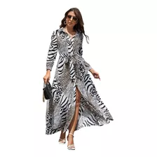 Maxi Vestido Camisero Casual Formal Kimono Animal Print Leop