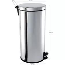 Lixeira Inox 30l Lixeira Com Pedal E Cesto Removível De Piso