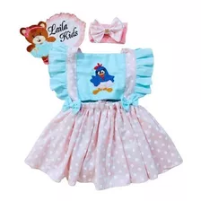 Jardineira Body Bebe Menina Galinha Pintadinha Candy E Tiara