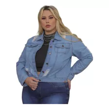 Jaqueta Cropped Jeans Feminina Plus Size Detalhes Destroyed