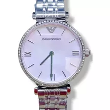 Reloj Emporio Armani Madre Perla Cristales Acero Mujer