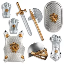 Conjunto De Armadura De Caballero Para Niños - Escudo Y Casco Medieval - Disfraz De Caballero Real Para Niños