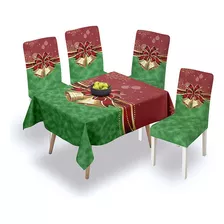 * Mantel Decorativo Comedor Navidad+ 4 Fundas Sillas 140*180