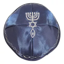 Kippah Holy Land Market Blue With Silver De Satin