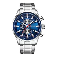 Curren 8351 Pulsera De Cuarzo Azul De Acero Inoxidable Para Hombre, Correa De Reloj Color Plata