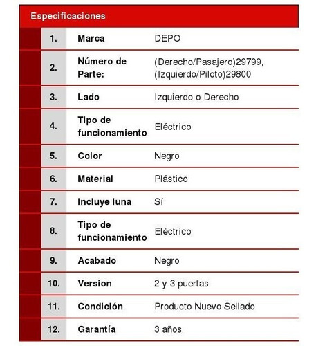 1 Espejo Elctrico De Calidad Civic 96/00 Foto 2