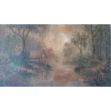 Quadro Oleo S/ Tela Antigo Paisagem Assinado 87x71 Cm