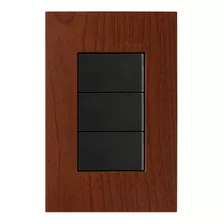 Interruptor Triple Negro - Madera Merbau- 2 Vías - S25