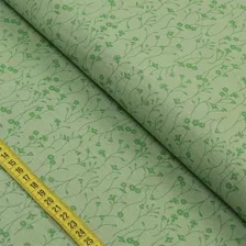 Tecido Tricoline - Flores Com Raminhos Verde (0,50x1,50)