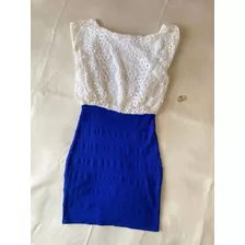 Vestido De Fiesta Azul Con Blanco Para Dama/mujer