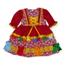 Vestido Infantil Junino Com Manga 3/4 Vermelho 1 Ao 6 