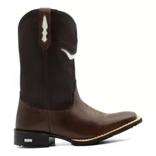 Bota Texana Masculina Boi Vazado Café Com Brinde Fivela 