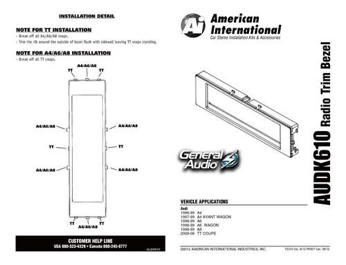 Base Frente Adaptador 1 Din Audi A4 A6 A8 Tt 1996-06 Audk610 Foto 4