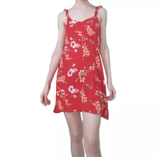 Vestido Corto, Rojo Floreado, Talle S